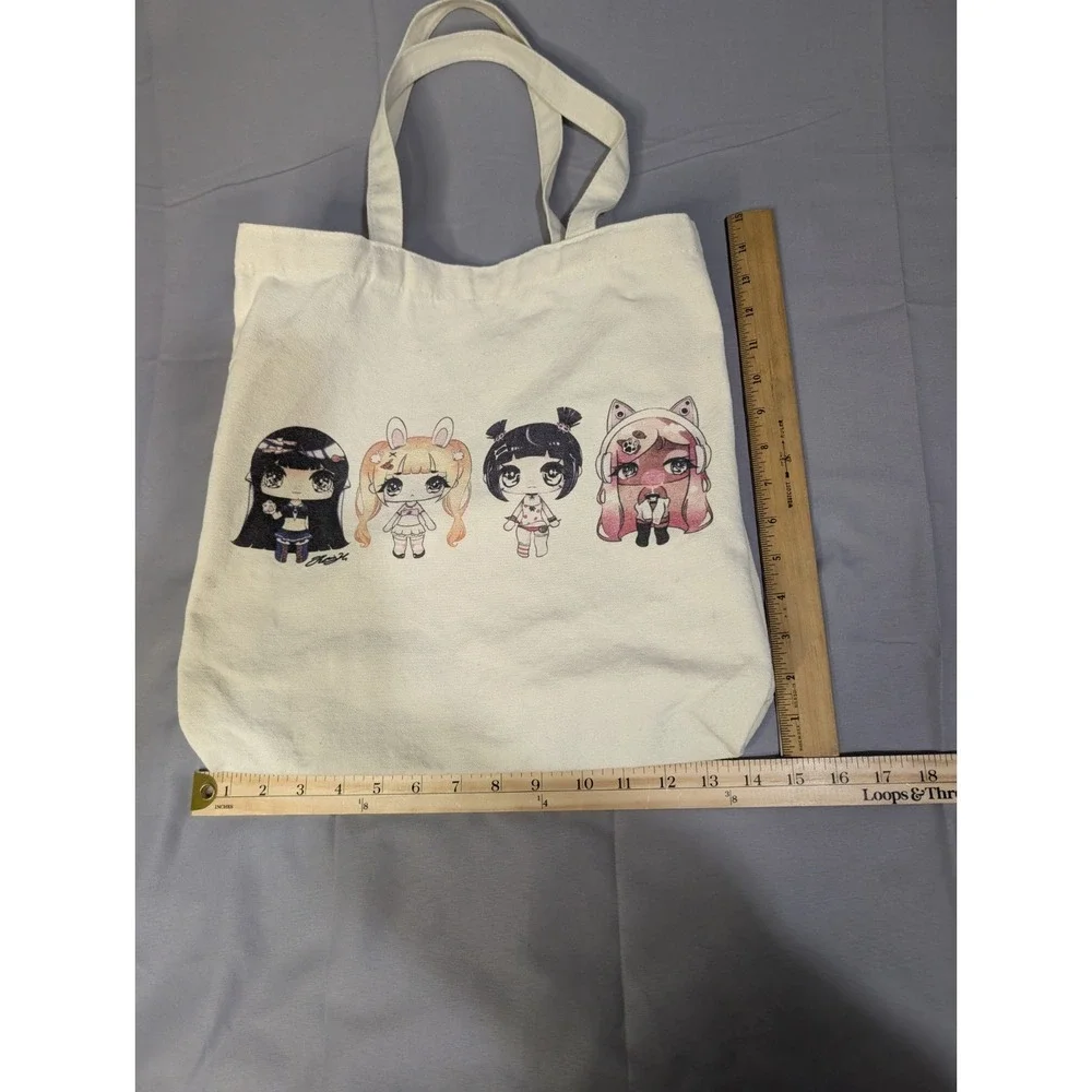 Kawaii Anime Chibi Canvas Tote Bag Artist Signed Harajuku‎ Cute Magnetic Snap